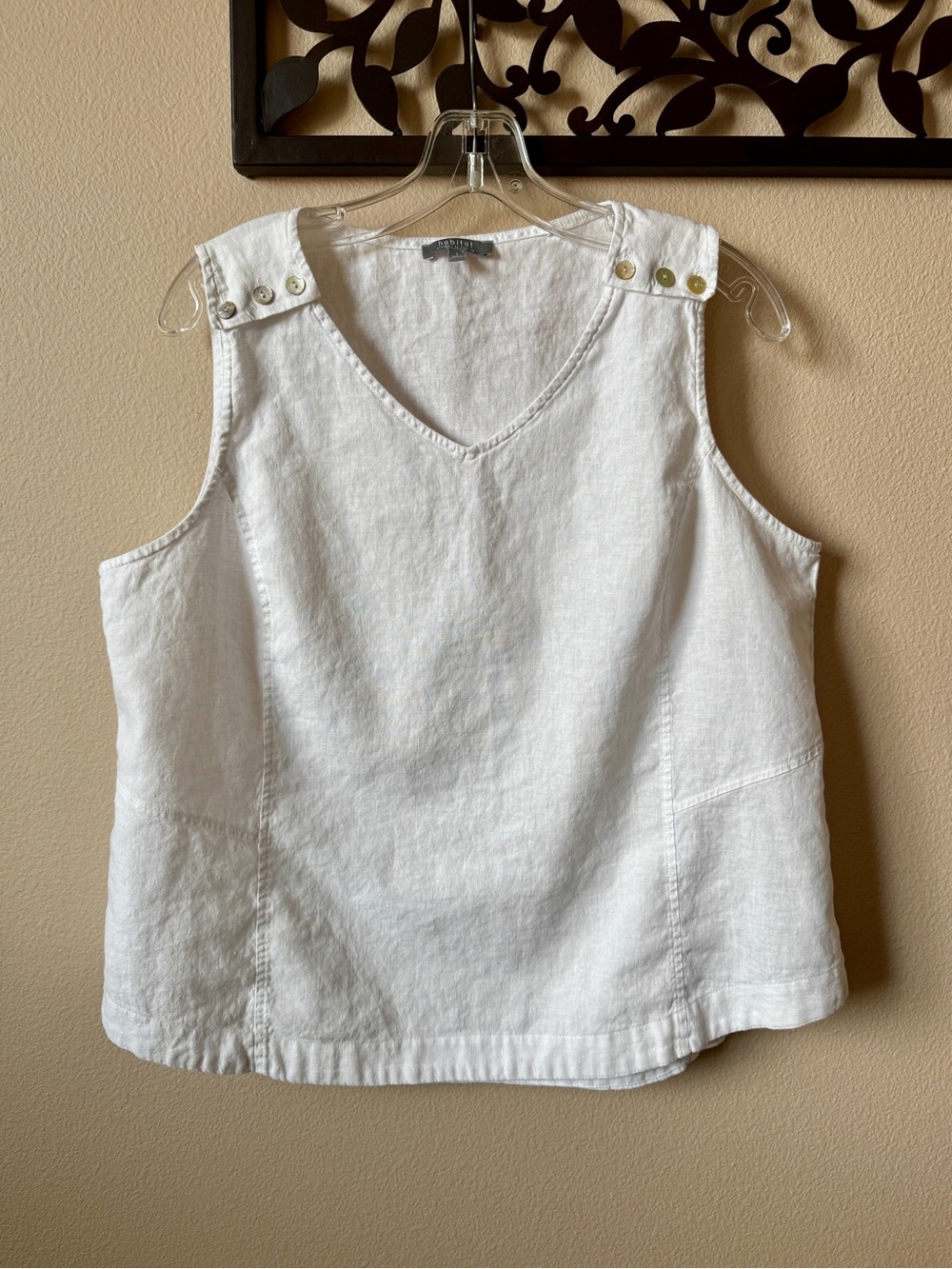 Habitat White V-Neck Linen Tank with Shoulder Button Tabs